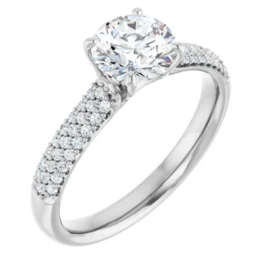 Engagement Ring with Triple Row of Accent Diamonds
