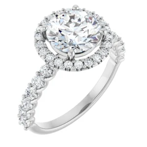 Halo Engagement Ring with Shared-Prong Design