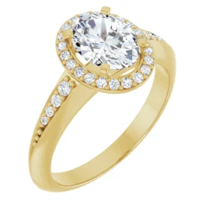 Halo Engagement Ring with Tapered Band