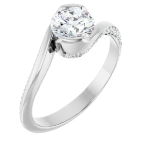 Half-Bezel Engagement Ring with Diamond Accents