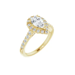 French-Set Engagement Ring with Diamond-Accented Bridge
