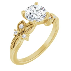 Floral-Inspired Engagement Ring with Milgrain Detailing