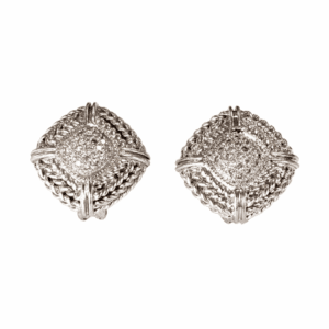 Sterling Silver & 18K White Gold Diamond Cluster Earrings