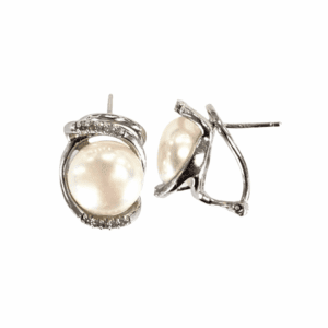 Sterling Silver Pearl & Diamond Earrings
