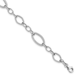 14K White Gold Textured & Polished Link Bracelet