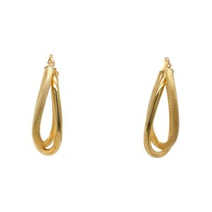 14K Gold Textured & Polished Double Hoop Earrings