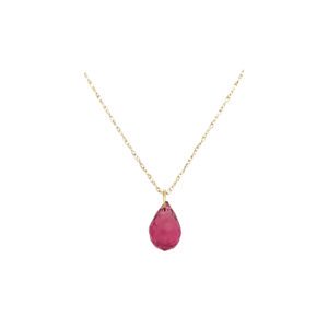 10K Gold Pink Stone Drop Necklace - 20"