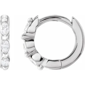 14K White Gold Marquise Diamond Huggie Hoop Earrings