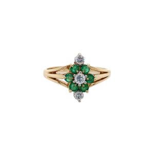 14K Yellow Gold Emerald & Diamond Ring