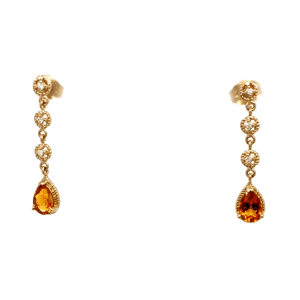 14K Yellow Gold Citrine & Diamond Dangle Earrings