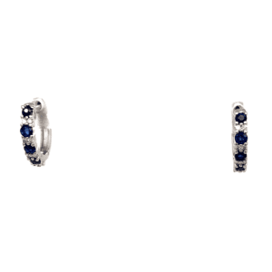 14K White Gold .32ctw Sapphire & Diamond Huggie Hoop Earrings
