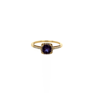 14K Yellow Gold .60ct Lab-Grown Alexandrite & Diamond Halo Ring
