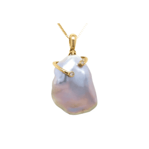 14K Yellow Gold Freeform Baroque Pearl & Diamond Pendant