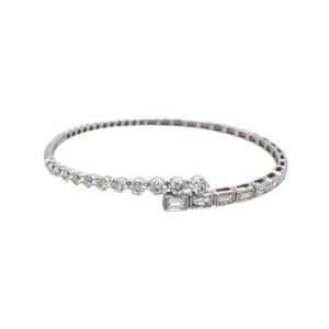 14K White Gold 1.91ctw Diamond Flexible Bypass Bangle