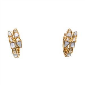14K Yellow Gold Mother-of-Pearl & Diamond Spiral Hoop Earrings