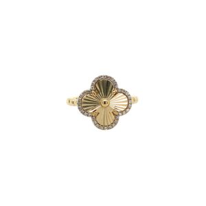 14K Yellow Gold .14ctw Diamond Clover Ring