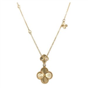 14K Yellow Gold Diamond Clover Necklace - 18"