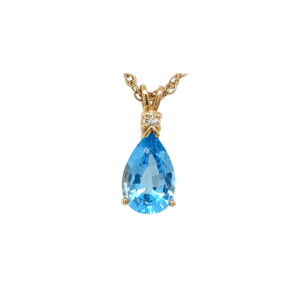 14K Yellow Gold Blue Topaz & Cubic Zirconia Pendant