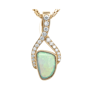 14K Yellow Gold Freeform Opal & Diamond Pendant