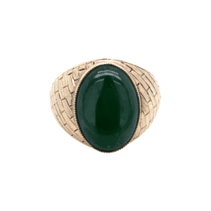 14K Yellow Gold Jade Ring with Brick-Pattern Design